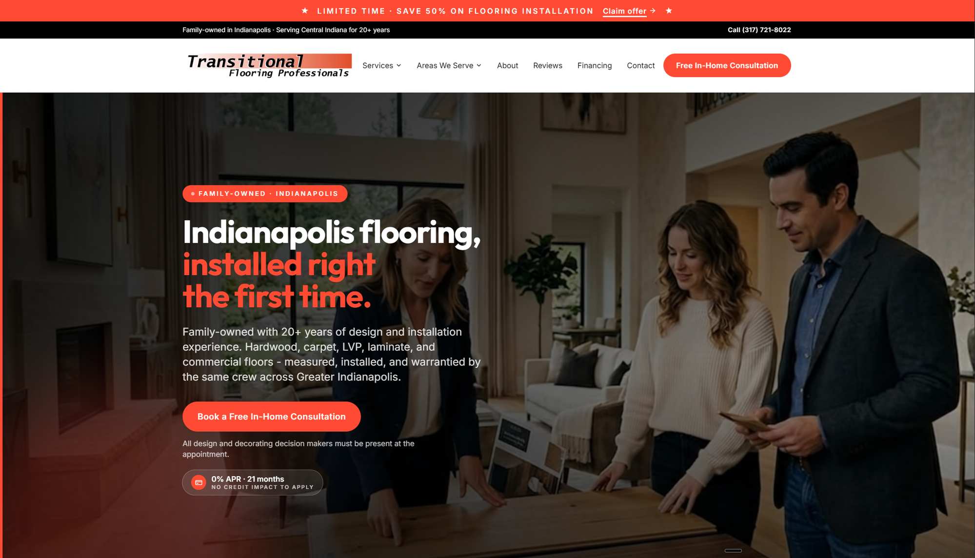 Transitional Flooring Professionals — Indianapolis flooring website built by Thorwell Group